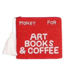 Money for Art Books & Coffee Beaded Zip Clutch